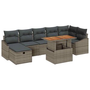 vidaXL Ensemble de canapé de jardin avec coussin 8 Pièces Gris polyrotin