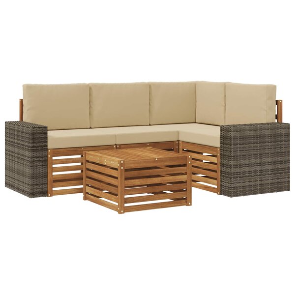 vidaXL Ensemble de canapés d'extérieur 5 pc Naturel et Beige Polyester