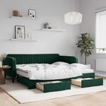 vidaXL Lit de jour et gigogne et tiroirs vert foncé 100x200 cm velours