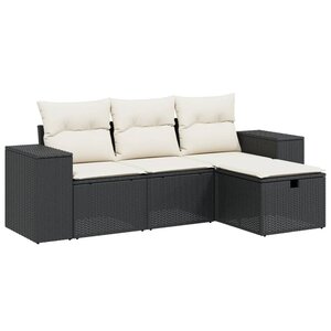 vidaXL Salon de jardin 4 Pièces avec coussins noir résine tressée