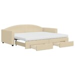 vidaXL Lit de jour avec gigogne et tiroirs crème 90x200 cm tissu