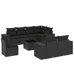 vidaXL Salon de jardin 9 Pièces avec coussins noir résine tressée
