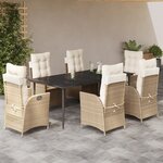vidaXL Ensemble à manger de jardin et coussins 7 Pièces beige poly rotin
