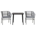 vidaXL Ensemble à manger jardin coussins 3 Pièces gris poly rotin verre