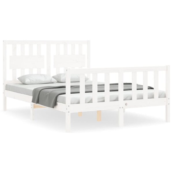 vidaXL Cadre de lit avec tête de lit blanc 140x190 cm bois massif