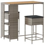 vidaXL Ensemble de bar de jardin 3 Pièces et coussins gris résine tressée