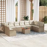 Ensemble de Canapé de Jardin 11 pièces avec Coussins Beige Poly Rattan Acacia