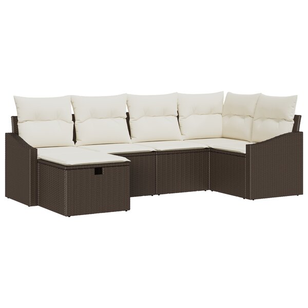 vidaXL Ensemble de Canapés de Jardin de 6 Pièces avec Coussins Marron en Poly Rotin