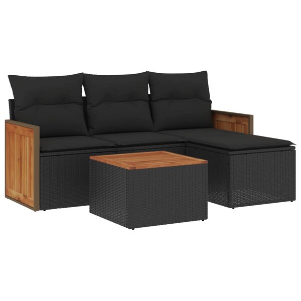 vidaXL Salon de jardin 5 Pièces avec coussins noir résine tressée