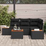 vidaXL Ensemble de canapé de jardin avec coussin 5 Pièces Noir polyrotin