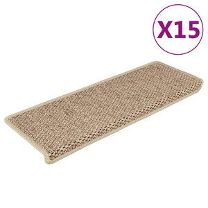vidaXL Tapis d'escalier autocollants 15 Pièces 65x21x4 cm Sable