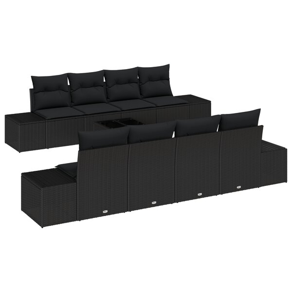 vidaXL Ensemble de Canapé de Jardin de 7 Pièces avec Coussins Noir Rotin Poly
