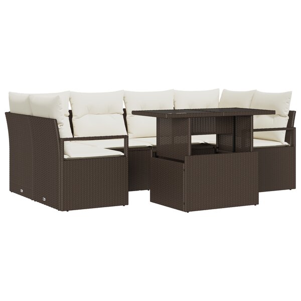 Set de Canapés de Jardin vidaXL 7 Pièces avec Coussins Marron Rattan Poly