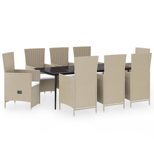 vidaXL Ensemble à manger de jardin avec coussins 9 Pièces Beige