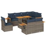 vidaXL Salon de jardin avec coussins 9 Pièces gris résine tressée acacia