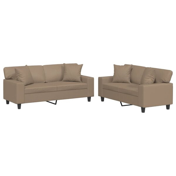 vidaXL Ensemble de canapés 2 Pièces avec coussins cappuccino similicuir