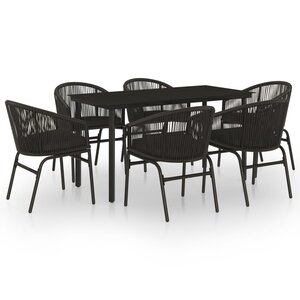 vidaXL Ensemble à manger de jardin 7 Pièces Noir
