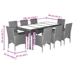 vidaXL Ensemble à manger de jardin et coussins 9 Pièces noir rotin verre