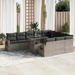vidaXL Salon de jardin 11 Pièces avec coussins gris résine tressée