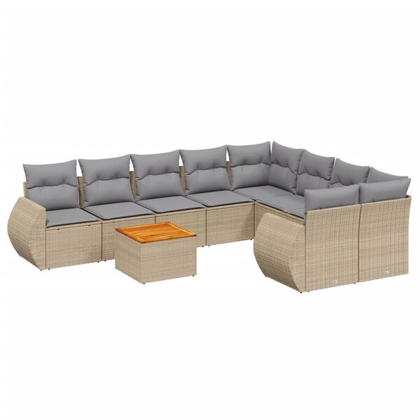 vidaXL Salon de jardin avec coussins 9 Pièces beige résine tressée