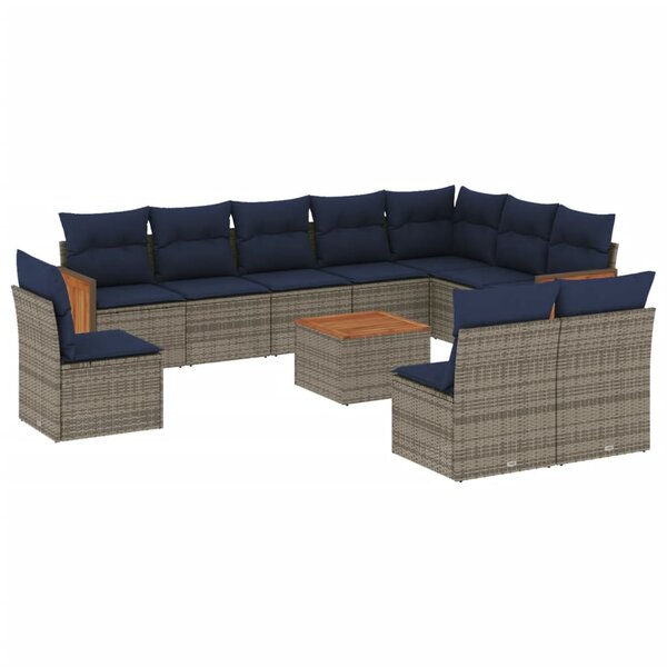 vidaXL Salon de jardin 11 Pièces avec coussins gris résine tressée