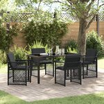 Ensemble repas jardin 5 pièces avec coussins en poly-rattan noir