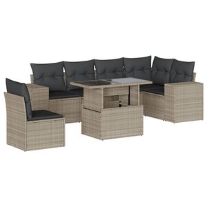 vidaXL Salon de jardin avec coussins 7 Pièces gris clair résine tressée