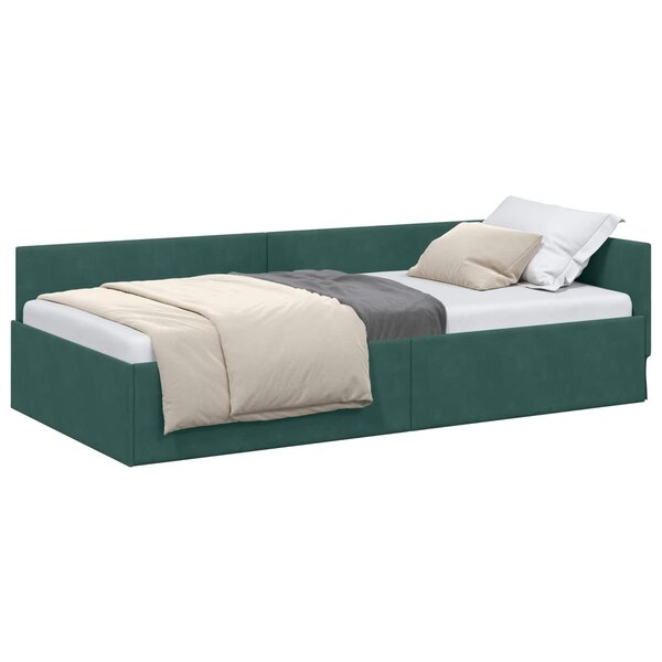 vidaXL Cadre de lit d'angle Vert foncé 100 x 200 cm Velours