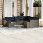 vidaXL Salon de jardin 10 Pièces avec coussins gris résine tressée
