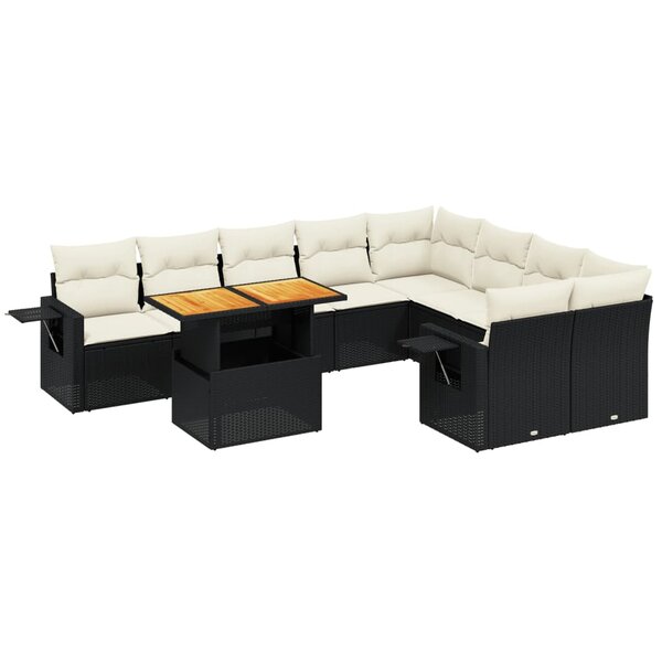 vidaXL Salon de jardin 10 Pièces avec coussins noir résine tressée