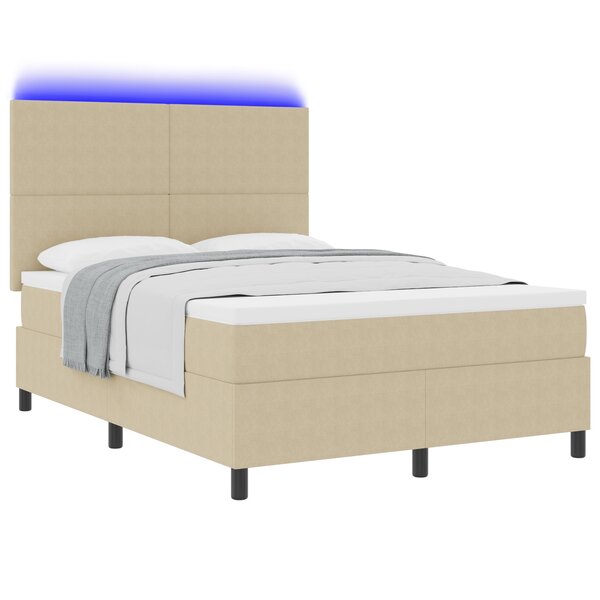 vidaXL Lit à ressort avec matelas & lumière LED vert gris 140x200 cm Tissu en velours côtelé