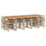 vidaXL Ensemble à manger de jardin et coussins 15 Pièces beige