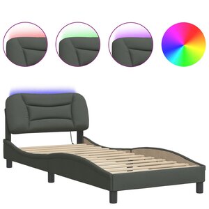 vidaXL Cadre de lit avec lumières LED gris foncé 90x190 cm tissu