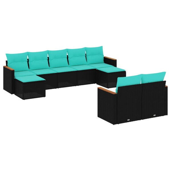vidaXL Salon de jardin 9 Pièces avec coussins noir résine tressée