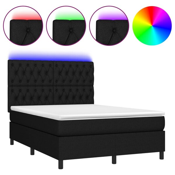 vidaXL Sommier à lattes de lit et matelas et LED Noir 140x200 cm Tissu