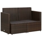 vidaXL Canapé de jardin à 2 places avec coussins Marron Résine tressée