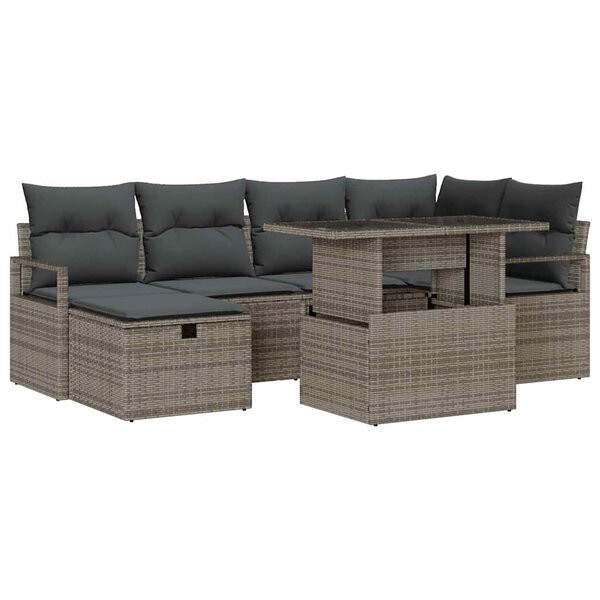 vidaXL Ensemble de canapé de jardin avec coussin 7 Pièces Gris Poly rotin