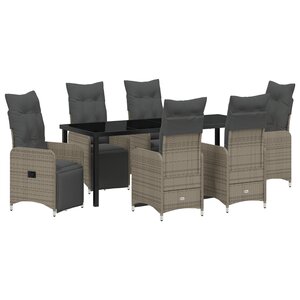 vidaXL Ensemble de salle à manger de jardin de 7 pièces avec coussins en poly rotin gris