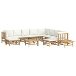 vidaXL Salon de jardin 12 Pièces avec coussins blanc crème bambou