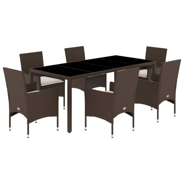 vidaXL Ensemble à manger de jardin et coussins 7Pièces marron rotin verre