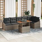vidaXL Salle à manger jardin 7 pièces avec coussins gris poly rattan