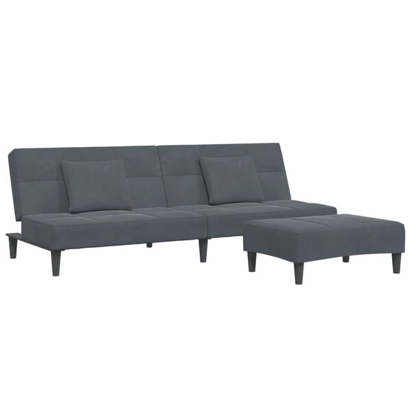 vidaXL Canapé-lit à 2 places avec repose-pied gris foncé velours