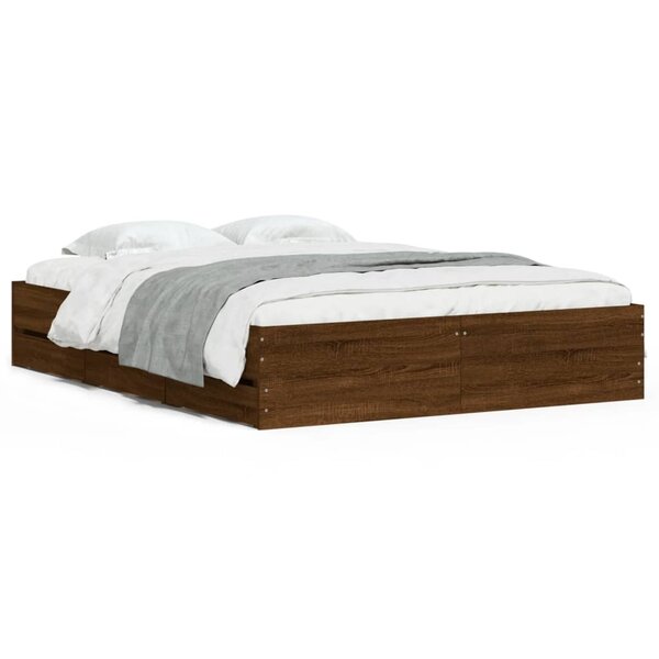 vidaXL Cadre de lit et tiroirs chêne marron 150x200 cm bois ingénierie