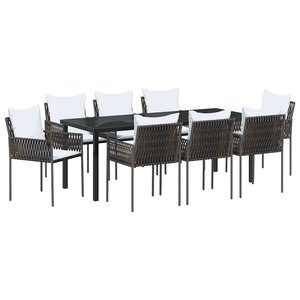 vidaXL Ensemble de salle à manger pour jardin 9 Pièces Marron et Noir