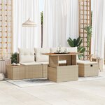 vidaXL Ensemble de Canapé de Jardin 6 Pièces avec Coussins Beige Rattan Poly Acacia