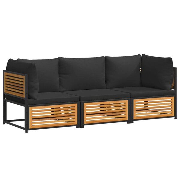vidaXL Salon de jardin avec coussins 3 Pièces bois massif d'acacia