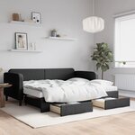 vidaXL Lit de jour avec gigogne et tiroirs noir 90x200 cm tissu