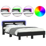 vidaXL Cadre de lit avec tête de lit et LED noir 135x190 cm