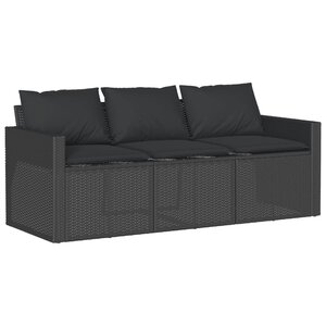 vidaXL Canapé de jardin avec coussins 3 places noir résine tressée