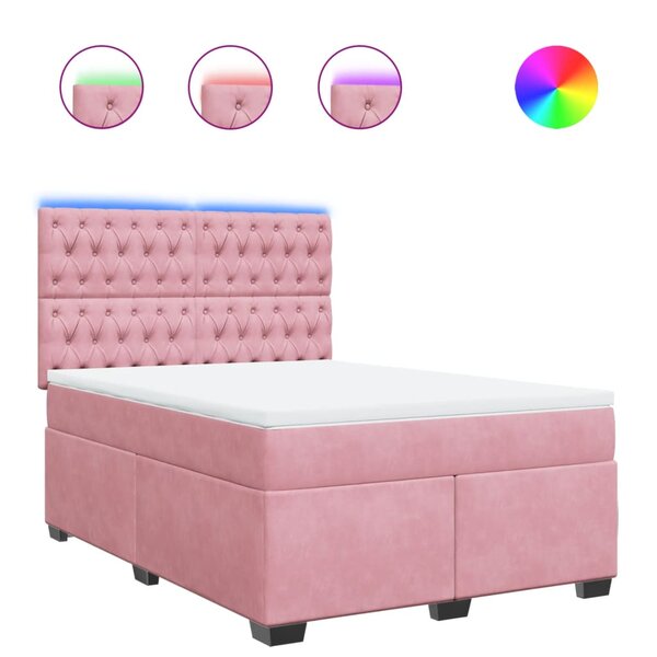 vidaXL Sommier à lattes de lit avec matelas Rose 140x200 cm Velours